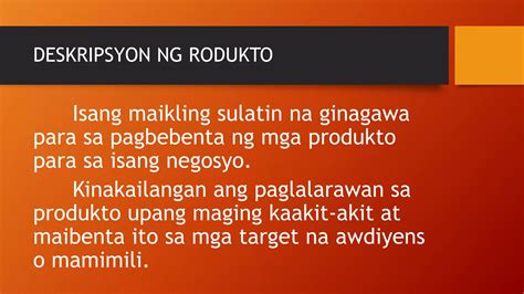 5 halimbawa ng produkto example|Aralin 9: Deskripsyon ng Produkto SHS Grade 11 & 12 .